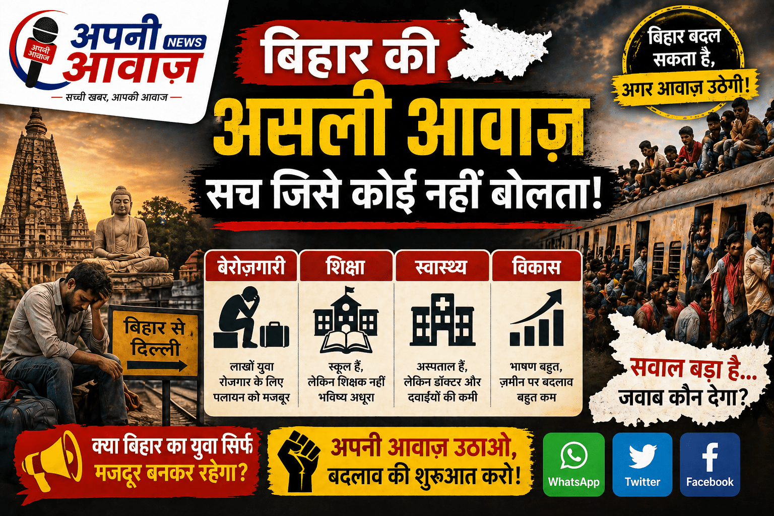 बिहार की करोड़ों जनता अपनी बुनियादी जरूरतों और हक के लिए सरकार से जवाब माँगती है!
